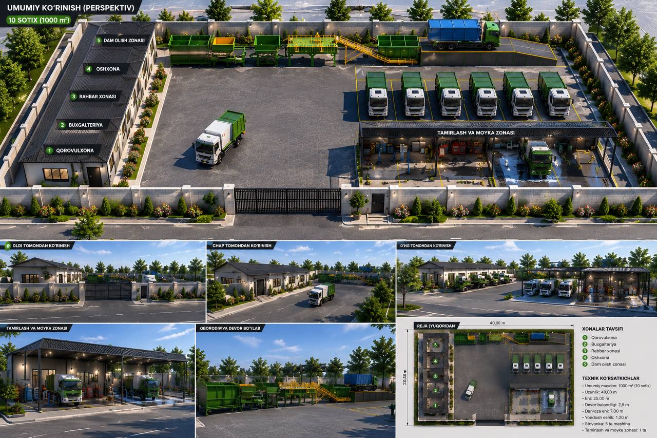 3D plan of production base, 1000 m²